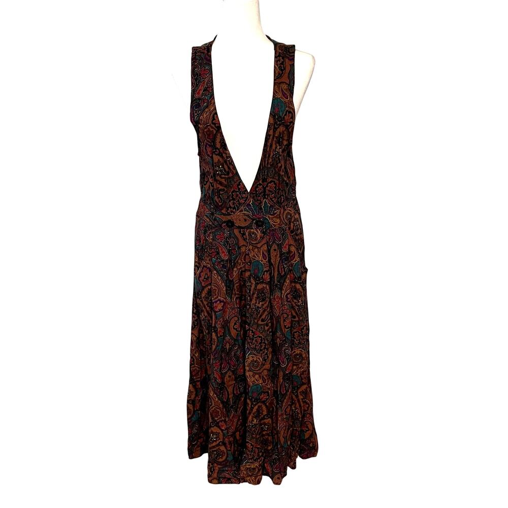 Vintage RJ Stevens 90s Deep V Maxi Dress Size 12 Indie Boho Artsy